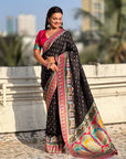 Black Premium Soft Viscose Silk Zari Woven Baarat Postion Printed Pashmina Saree
