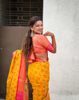 Mustard Yellow Patola Contrast Zari Woven Bandhani Weaves Keri Pattern Silk Saree