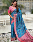 Blue Patola Contrast Zari Woven Bandhani Weaves Keri Pattern Silk Saree