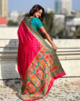 Pink Premium Soft Viscose Silk Zari Woven Baarat Postion Printed Pashmina Saree