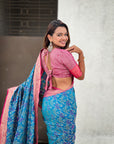 Blue Patola Contrast Zari Woven Bandhani Weaves Keri Pattern Silk Saree