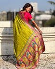 Mehendi Green Premium Soft Viscose Silk Zari Woven Baarat Postion Printed Pashmina Saree