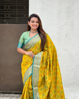 Mehendi Green Patola Contrast Zari Woven Bandhani Weaves Keri Pattern Silk Saree