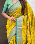 Mehendi Green Patola Contrast Zari Woven Bandhani Weaves Keri Pattern Silk Saree