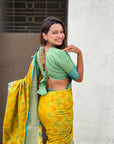 Mehendi Green Patola Contrast Zari Woven Bandhani Weaves Keri Pattern Silk Saree
