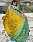 Mehendi Green Patola Contrast Zari Woven Bandhani Weaves Keri Pattern Silk Saree