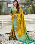 Mehendi Green Patola Contrast Zari Woven Bandhani Weaves Keri Pattern Silk Saree