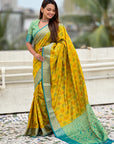 Mehendi Green Patola Contrast Zari Woven Bandhani Weaves Keri Pattern Silk Saree