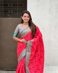 Pink Patola Contrast Zari Woven Bandhani Weaves Keri Pattern Silk Saree