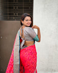 Pink Patola Contrast Zari Woven Bandhani Weaves Keri Pattern Silk Saree