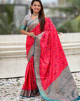 Pink Patola Contrast Zari Woven Bandhani Weaves Keri Pattern Silk Saree