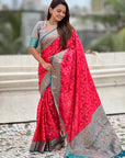 Pink Patola Contrast Zari Woven Bandhani Weaves Keri Pattern Silk Saree