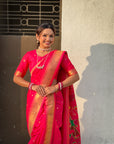 Rani Pink Nauvari Pathani Silk Zari Woven Muniya Border Saree