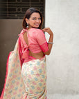 White Patola Contrast Zari Woven Bandhani Weaves Keri Pattern Silk Saree