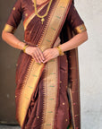 Coffee Nauvari Pathani Silk Zari Woven Muniya Border Saree