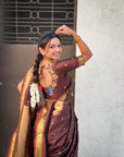 Coffee Nauvari Pathani Silk Zari Woven Muniya Border Saree