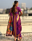 Purple (Red Tone) Nauvari Pathani Silk Zari Woven Muniya Border Saree