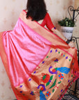 Baby Pink Bandhani Weaves Silk Saree with Classic Border & Peacock Pallu