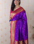 Purple Bandhani Weaves Silk Saree with Classic Border & Peacock Pallu
