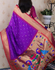 Purple Bandhani Weaves Silk Saree with Classic Border & Peacock Pallu