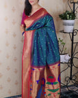 Peacock Blue Bandhani Weaves Silk Saree with Classic Border & Peacock Pallu
