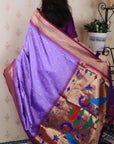 Lavender Bandhani Weaves Silk Saree with Classic Border & Peacock Pallu