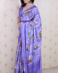Violet Soft Georgette Floral Printed Zari Woven Saree