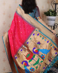 Rani Pink Bandhani Weaves Silk Saree with Classic Border & Peacock Pallu