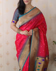 Rani Pink Bandhani Weaves Silk Saree with Classic Border & Peacock Pallu