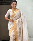 Cream Zari Woven Paithani Silk Saree with Vitthal Rukmini Pallu