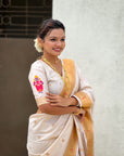 Cream Zari Woven Paithani Silk Saree with Vitthal Rukmini Pallu