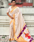 Cream Zari Woven Paithani Silk Saree with Vitthal Rukmini Pallu