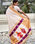 Cream Zari Woven Paithani Silk Saree with Vitthal Rukmini Pallu