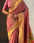 Wine Premium Bamboo Tissue Paithani Silk Zari Woven Meenakri Saree