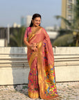 Wine Premium Bamboo Tissue Paithani Silk Zari Woven Meenakri Saree