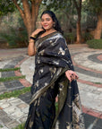 Black Soft Banarasi Jaal Zari Woven Silk Saree