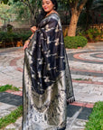 Black Soft Banarasi Jaal Zari Woven Silk Saree