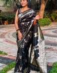 Black Soft Banarasi Jaal Zari Woven Silk Saree