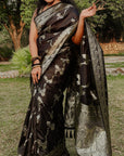 Black Soft Banarasi Jaal Zari Woven Silk Saree