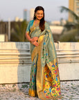 Blue Premium Bamboo Tissue Paithani Silk Zari Woven Meenakri Saree