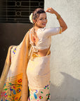 Cream Premium Bamboo Tissue Paithani Silk Zari Woven Meenakri Saree