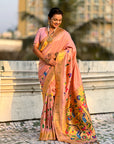 Baby Pink Premium Bamboo Tissue Paithani Silk Zari Woven Meenakri Saree
