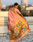 Baby Pink Premium Bamboo Tissue Paithani Silk Zari Woven Meenakri Saree