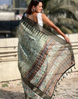 Green Chanderi Crush Silk Floral Printed Saree with Zari Woven Border