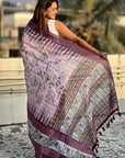 Lavender Chanderi Crush Silk Floral Printed Saree with Zari Woven Border