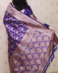 Violet Soft Banarasi Silk Saree with Meenakari Gold Zari Woven Jaal