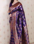 Violet Soft Banarasi Silk Saree with Meenakari Gold Zari Woven Jaal