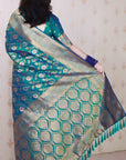 Peacock Blue Soft Banarasi Silk Saree with Meenakari Gold Zari Woven Jaal