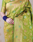 Mehendi Green Soft Banarasi Silk Saree with Meenakari Gold Zari Woven Jaal