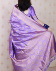 Lavender Soft Banarasi Silk Saree with Meenakari Gold Zari Woven Jaal